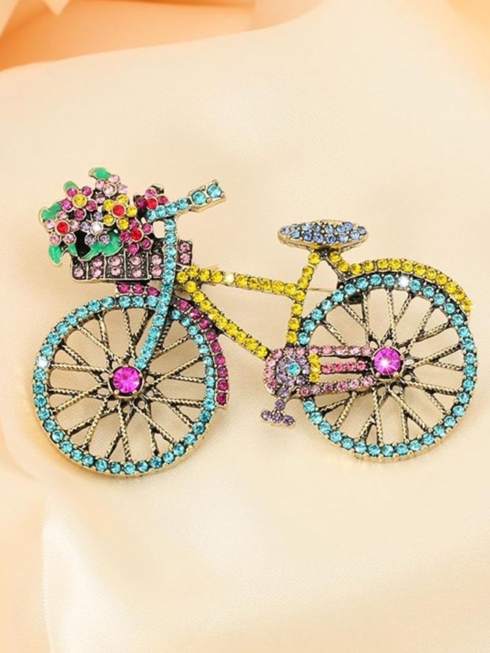 Multicolor Crystal Bicycle Brooch